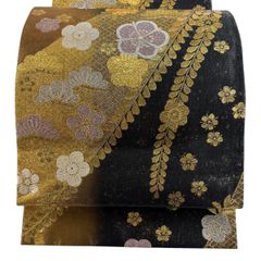 マジックテープ 簡単着付け袋帯 黒地 金彩 刺繍 花文様 中古品 - メルカリ