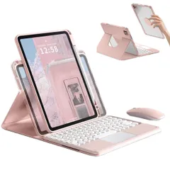 マウス付き 2024 iPad Pro13 インチキーボードケース 縦&横両用 タッチパッド搭載 丸い鍵 iPad Pro M4 13 インチ キーボード ケース 360°回転可能 マグネット 取り外し可能 透明 背面カバー Bluetoothキーボード黒