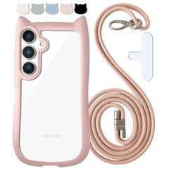 [신품] Shinyle galaxy s24 케이스 고양이 귀 갤럭시 s24 숄더 스마트 폰 케이스 귀여운 스트랩 내충격 클리어 galaxys24 케이스 힘든 커버 커버 멋쟁이 무선 충전 s24 케이스 갤럭시 sc-5