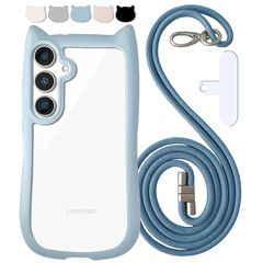 [신품] Shinyle galaxy s25 케이스 고양이 귀 갤럭시 s25 숄더 스마트 폰 케이스 귀여운 스트랩 내충격 클리어 화려한 커버 커버 세련된 머그 세이프 무선 충전 s25 케이스 갤럭시 samsung sc