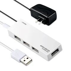 【人気商品】MacBook / Switch動作確認済 Surface Nintendo Pro セルフ/バス両対応 / ACアダプタ付 Chromebook他 4ポート ノートPC対応 ハブ ホワイト USB2.0 U2H-AN4SWH エレコム