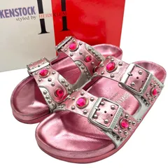 【B5317】 BIRKENSTOCK ビルケンシュトック サンダル アリゾナ HEIDI KLUMコラボ レザー スタッズ ピンク ビジューのサムネイル