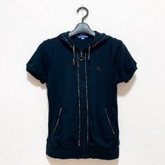 バーバリーブルーレーベル 半袖 パーカー 38 黒 ノバチェック ジップ