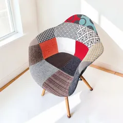 イームズ風 Eames DAW アームシェルチェア パッチワーク  イームズチェア リプロダクト ジェネリック家具 ファブリック 天然木脚 ダイニングチェア 北欧 ミッドセンチュリー カフェ風 韓国インテリア おしゃれ 椅子 アームレスト付きのサムネイル
