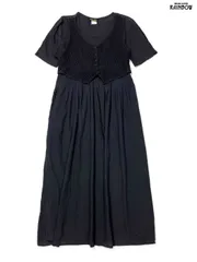 古着 レイヤード風 アメリカ製 無地 コットン100％ ロング丈 半袖 ワンピース 黒 (otu2604134)