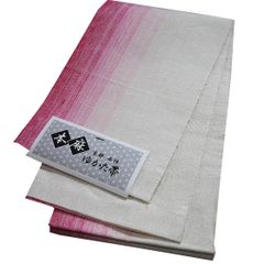 【衿秀・半幅帯】本麻ぼかし リバーシブル 半巾帯 葡萄色×生成り色 生平麻 衿秀・半幅帯】本麻ぼかし リバーシブル 半巾帯 葡萄色×生成り色 生平