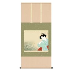 美品 掛け軸 上村松園筆「新蛍」美人画 浮世絵 彩美版画複製画 夏掛け
