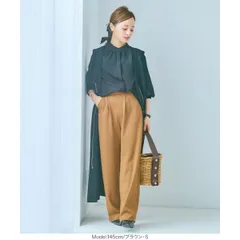 【新品】ワイドパンツ タックパンツ ブラウン S 伸縮性あり ストレートのサムネイル