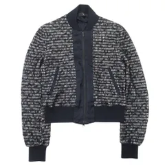 美品 Y's yohji yamamoto ワイズ ヨウジヤマモト 15aw ツイードニット サテン ブルゾン ジップアップ ライトアウター 2 ネイビー レディース 古着 中古 USEDのサムネイル