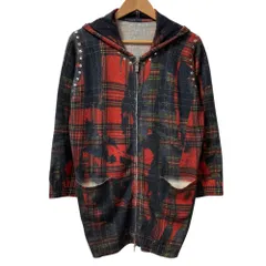 良品 Lucien Pellat-Finet ルシアンペラフィネ バックスカル チェック柄 カシミヤ100％ ロングニットパーカー サイズXS レッド系 レディース 古着 中古 USEDのサムネイル
