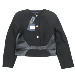 未使用 LOUIS VUITTON ルイヴィトン BOXY JACKET ノーカラージャケット LVロゴ金ボタン ラムレザー切替 ベルト 36 ブラック レディース 古着 中古 USEDのサムネイル