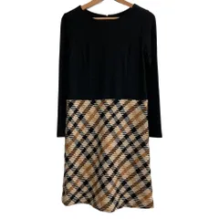 美品 DAKS ダックス チェック柄 ツイード ドッキングワンピース サイズ40 ブラック ベージュ レディース 古着 中古 USEDのサムネイル