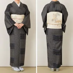 #K122 大島紬 幾何学模様 花模様 正絹 和装 和服 着物