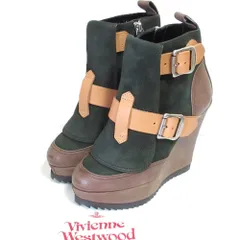 新品同様 Vivienne Westwood ヴィヴィアンウエストウッド ウェッジソール パイレーツ ショートブーツ 36 23cm相当 グリーン ブラウン レディース 古着 中古 USEDのサムネイル