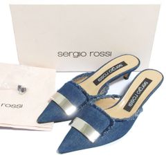 新品✨sr1 sergio rossi メタリックブルー ビジュー付きサンダル
