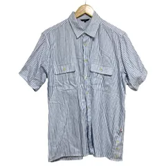 良品 NOAH ノア ストライプ ショートスリーブ ワークシャツ サイズL ホワイト ライトブルー メンズ 古着 中古 USEDのサムネイル