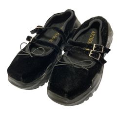 美品 リボン付きアキコアオキ ジゼル サテン 厚底スニーカー 37 黒