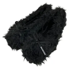 美品 BALENCIAGA バレンシアガ フェイクファー LEOPOLD FLAT フラットパンプス サイズ36 24cm ブラック レディース 古着 中古 USEDのサムネイル