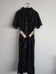 ソブ シャツワンピース ロング ギャザー Aライン ベルト マキシ