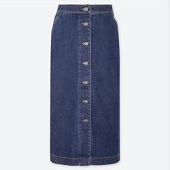 UNIQLO デニムフロントボタンミディスカート（丈標準75～77cm） 66 ブルー 61 222-419552