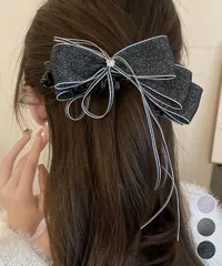 バナナクリップ サテン リボン ヘアクリップ 髪留め 黒 灰 ラベンダー