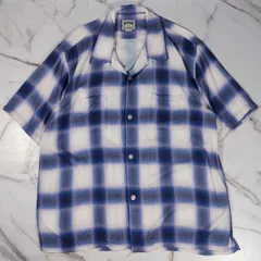 HOUSTON オンブレチェック 青系 XL S/S オープンカラーシャツ レーヨン100% 開襟のサムネイル