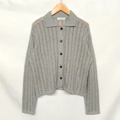 AfternoonTeaWARDROBE アフタヌーンティーワードローブ 透かし編み襟付きカーディガン グレー M～L ○□のサムネイル