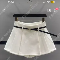 (新品) アイボリー プリーツ スカート ズボン S + ベルト セットのサムネイル
