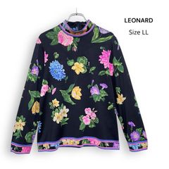 Q662 美品 L レオナール 花柄 ウール シルク カットソー レディース