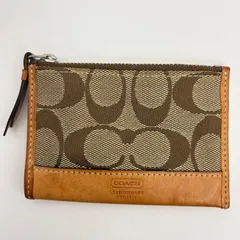 COACH コーチ シグネチャー コインケース 小銭入れ キーリング付き ポーチ 小物入れ ベージュ ブラウン