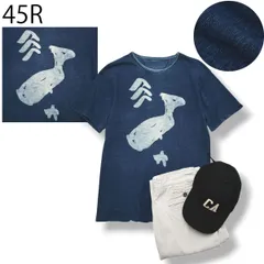 日本製 45R 半袖 Tシャツ カットソー クルーネック クジラ 星 プリント デザイン 2 インディゴ ナチュラル アメカジ ストリート メンズ レディース ユニセックス 男女兼用のサムネイル