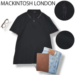 【美品】 日本製 マッキントッシュ ロンドン MACKINTOSH LONDON 半袖 鹿の子 ポロシャツ サイドスリット ロゴ 刺繍 LL ブラック ブリティッシュ シティールック メンズのサムネイル