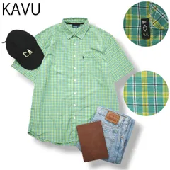 【清涼感】 カブー KAVU チェック柄 シャツ ポリシャツ ポケっと付き ゆったり L グリーン 系 アウトドア アメカジ ストリート カジュアル メンズ 男性用のサムネイル