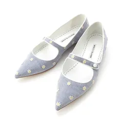 マノロブラニク カンパリ フラット CAMPALI FLAT フラワー エンブロイダリー メリージェーン シューズ ブルー 38 1/2【中古】のサムネイル