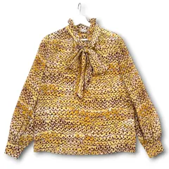 TSUMORI CHISATO ツモリチサト シルク総柄ボウタイブラウス 長袖シャツ フリル襟 リボンタイ シアー 黄色 イエロー 2 レディース 春 夏 ゴーゴー古着マルイ草加店 1 No.久2031のサムネイル