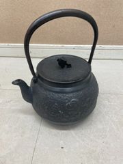 南部鉄器風 鉄瓶 茶道具 風景彫刻 鉄製 やかん レトロ アンティーク