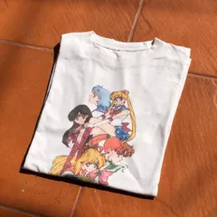 アニメ 美少女戦士セーラームーン プリント Tシャツ 半袖 メンズ カジュアル ストリート 通勤通学 アウトドア ホワイト