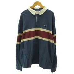 パタゴニア Patagonia ラガーシャツ トレーナー ハーフボタン ライン ロゴ パッチ 長袖 L 青 ブルー 0525