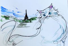 原画#547 黒猫 マスカット ワイン 水彩画 ドローイング イラスト