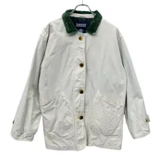 90s LANDS'END レディース ハンティングジャケット L クリーム ランズエンド メンズM位 襟袖裏コーデュロイ 裏地チェック 春秋物 a712-6533のサムネイル