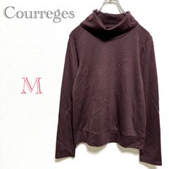 ◆クレージュ【M】タートルネック カットソー ブラウン パープル エンボス柄 長袖 オーバーサイズ ストレッチ きれいめ レトロ