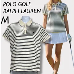 POLO GOLF RALPH LAUREN ポロゴルフラルフローレン レディース 半袖ポロシャツ M ゴルフウェア  ポニー刺繍ロゴ  ゆったり サイドスリット ボーダー柄 ホワイト×ネイビー系 (E0036)★のサムネイル