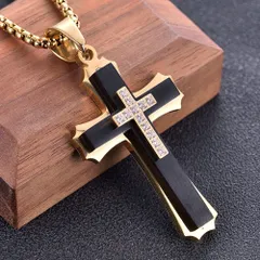 ネックレス 十字架 メンズ 60cm ラインストーン ブラック ゴールド 2重 クロス 金属 ペンダント  アクセサリー ストリート系 おしゃれ カジュアル レディース t10701