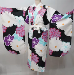 二尺袖着物 単品 仕立て上がり bonheur saisons ボヌールセゾン 着物丈はショート丈 黒地 NO43423-03のサムネイル