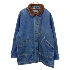 90s LANDS'END レディース デニム ハンティングジャケット XL ブルー系 ランズエンド 袖コーデュロイ 裏地チェック 春秋物 a801-5920のサムネイル