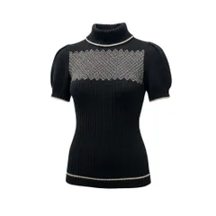 70b16 GUCCI グッチ 半袖パフスリーブニットセーター ハイネックニットセーター トップス Lサイズ ブラック レディース 女性用u02tのサムネイル