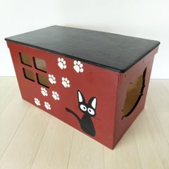 14《キャットハウス》木製 猫 りんご箱 保護猫 猫カフェ 小屋 黒猫