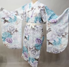 二尺袖着物 単品 仕立て上がり ボヌールセゾン 着物丈はショート丈 青緑色 二尺袖着物 単品 仕立て上がり ボヌールセゾン 着物丈はショート丈 青