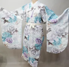 二尺袖着物 単品 仕立て上がり bonheur saisons ボヌールセゾン 着物丈はショート丈 白地 NO43438-03のサムネイル