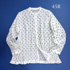 kU103 現行 45R 天竺シルクコットンシャツ ドット柄 水玉 シアーシャツ フェザーカディシルク水玉ブラウス バンドカラー R刺繍 ベージュ 45rpmのサムネイル